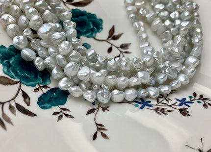 8-9 mm AA High Luster Natural White Or Natural Silver Color Keshi Nugget Freshwater Pearl Beads Center Drilled Keshi Nugget Pearls #1989
