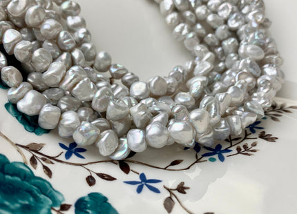 8-9 mm AA High Luster Natural White Or Natural Silver Color Keshi Nugget Freshwater Pearl Beads Center Drilled Keshi Nugget Pearls #1989