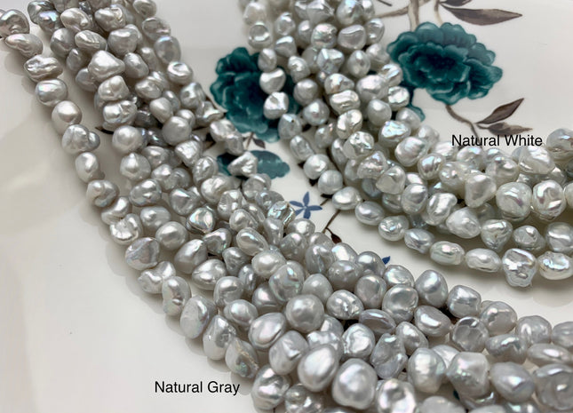 8-9 mm AA High Luster Natural White Or Natural Silver Color Keshi Nugget Freshwater Pearl Beads Center Drilled Keshi Nugget Pearls #1989