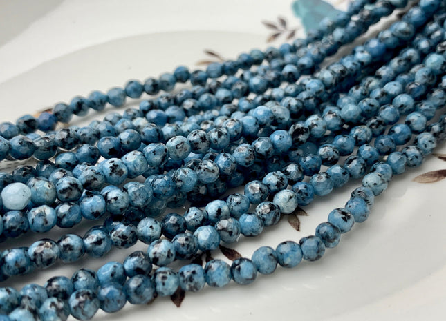 4 mm Faceted Round Multi Black Blue Color Agate Gemstone Beads Genuine Agate Gemstone Loose Beads 14 Inches Strand #2760