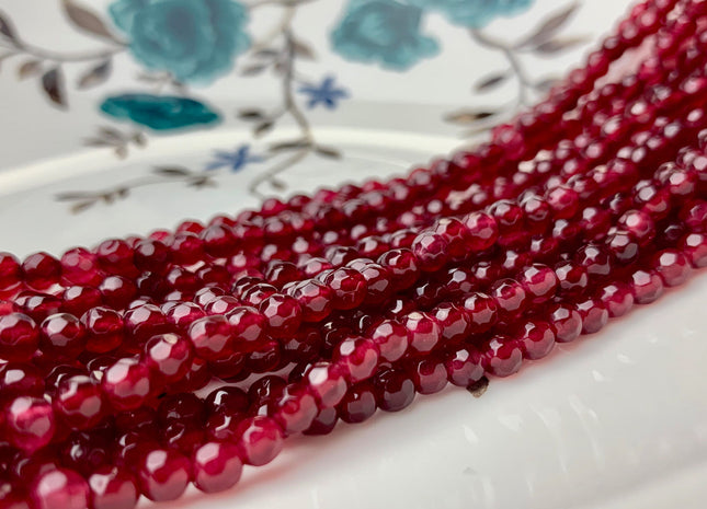 4 mm Faceted Round Cranberry Color Agate Gemstone Beads Genuine Agate Gemstone Loose Beads 14 Inches Strand #2762