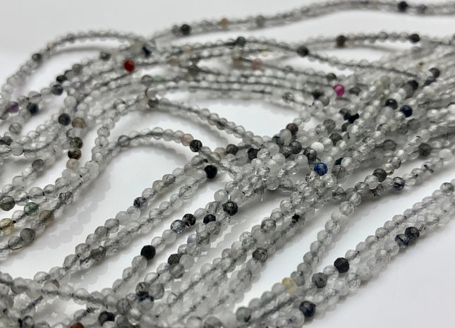 BEST DEAL 2 mm Natural Faceted Round Mixed Color Quartz Gemstone Beads Genuine Natural Quartz Gemstone Loose Beads 15.5 Inches Strand #2544