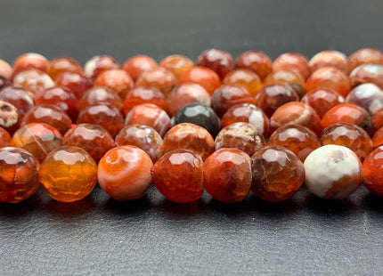 10mm 12mm 14mm 16mm Faceted Round Fire Agate Gemstone Beads Heat Treated Mixed Orange Pink And Cream Color Agate 15.5 Inches #2658