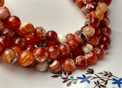 10mm 12mm 14mm 16mm Faceted Round Fire Agate Gemstone Beads Heat Treated Mixed Orange Pink And Cream Color Agate 15.5 Inches #2658