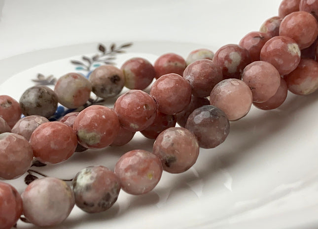 10 mm Faceted Round Plum Blossom Jasper Gemstone Beads Genuine Natural Pink Plum Jasper Loose Beads 15.5 Inches Strand #2702