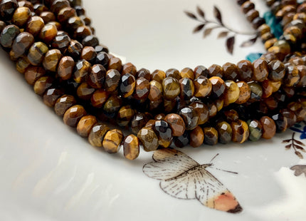 BEST DEAL 4x6 mm Faceted Rondelle Yellow Color Tiger Eye Gemstone Beads Genuine Tiger Eye Gemstone Loose Beads 14 Inches Strand #2780