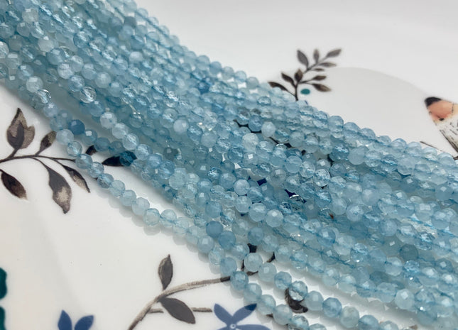 BEST DEAL 3.5 mm AAA Faceted Round Tiny Aquamarine Gemstone Beads Genuine Natural Blue Aquamarine Loose Beads 15.5 Inches Strand #2606