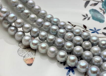 9 mm Half Strand AA Large Hole Semi Round Gray Color Freshwater Pearls Beads 2.1mm Hole Genuine Off Round Large Hole Pearl Beads #1884