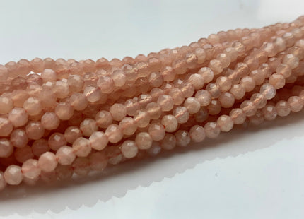 BEST DEAL 3.5 mm Faceted Round Tiny Peach Moonstone Beads Genuine Natural Color Peach Moonstone Loose Beads 15.5 Inches Strand #2600