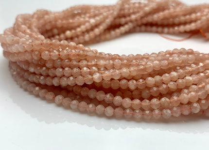 BEST DEAL 3.5 mm Faceted Round Tiny Peach Moonstone Beads Genuine Natural Color Peach Moonstone Loose Beads 15.5 Inches Strand #2600