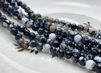 6 mm Faceted Round Multi Black White Brown Color Agate Gemstone Beads Genuine Agate Gemstone Loose Beads 14 Inches Strand #2792