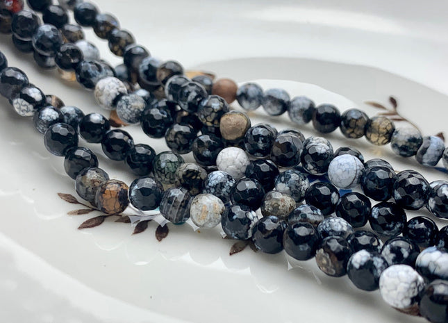 6 mm Faceted Round Multi Black White Brown Color Agate Gemstone Beads Genuine Agate Gemstone Loose Beads 14 Inches Strand #2792