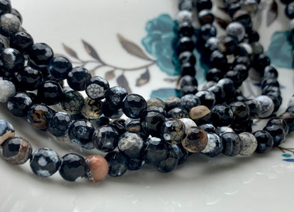 6 mm Faceted Round Multi Black White Brown Color Agate Gemstone Beads Genuine Agate Gemstone Loose Beads 14 Inches Strand #2792