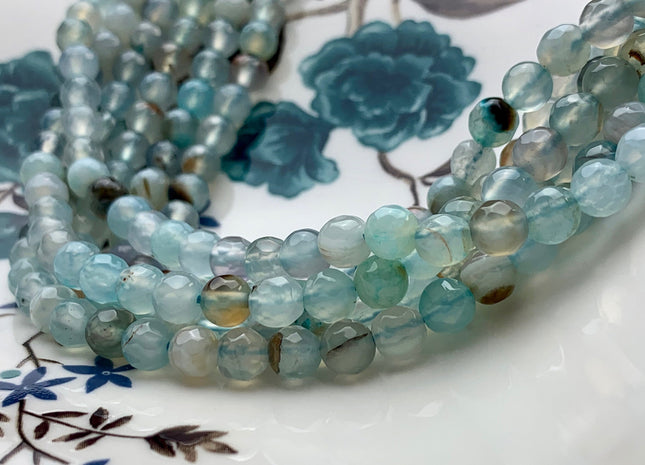 4mm 6mm 8mm 10mm Faceted Round Aqua Blue Color Agate Gemstone Beads Genuine Agate Gemstone Loose Beads 14 Inches Strand #2793