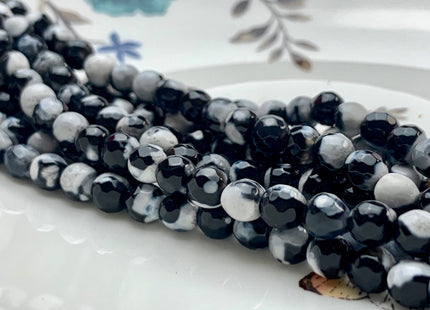 6mm 8mm 10mm 12mm 14mm Faceted Round Multi Black And White Color Agate Gemstone Beads Genuine Agate Bead 14 Inches Strand #2797