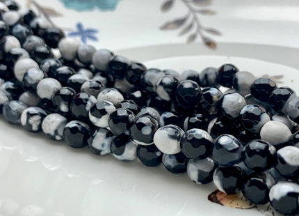 6mm 8mm 10mm 12mm 14mm Faceted Round Multi Black And White Color Agate Gemstone Beads Genuine Agate Bead 14 Inches Strand #2797