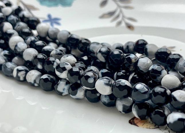 6mm 8mm 10mm 12mm 14mm Faceted Round Multi Black And White Color Agate Gemstone Beads Genuine Agate Bead 14 Inches Strand #2797