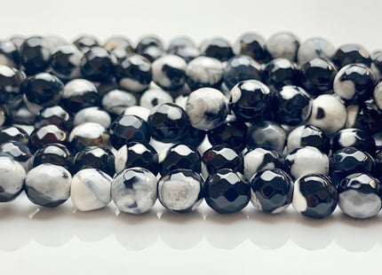 6mm 8mm 10mm 12mm 14mm Faceted Round Multi Black And White Color Agate Gemstone Beads Genuine Agate Bead 14 Inches Strand #2797