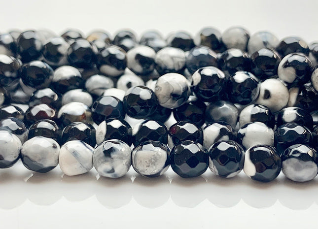 6mm 8mm 10mm 12mm 14mm Faceted Round Multi Black And White Color Agate Gemstone Beads Genuine Agate Bead 14 Inches Strand #2797