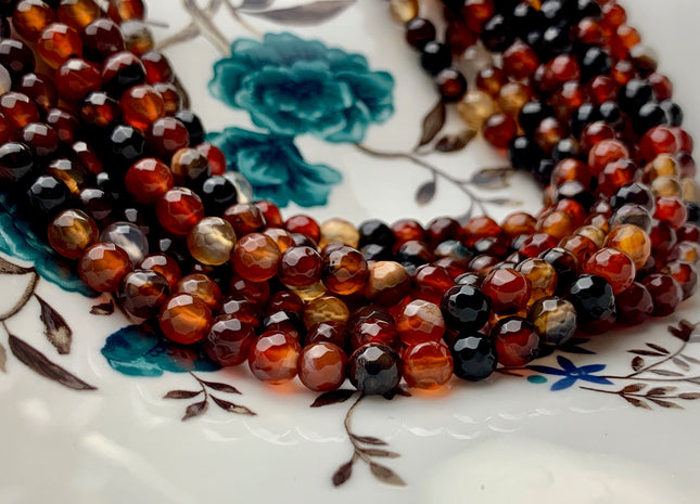 6 mm Faceted Round Multi Black And Brown Color Agate Gemstone Beads Genuine Agate Gemstone Loose Beads 14 Inches Strand #2803
