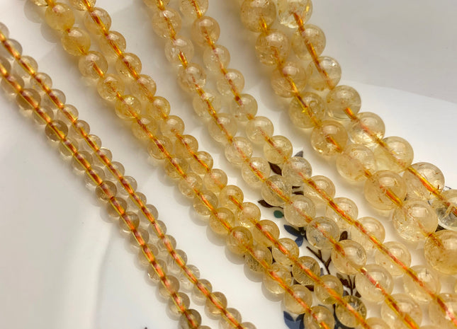 4mm 6mm 8mm 10 mm Smooth Round Citrine Gemstone Beads Genuine Natural Color Citrine Loose Beads #2595