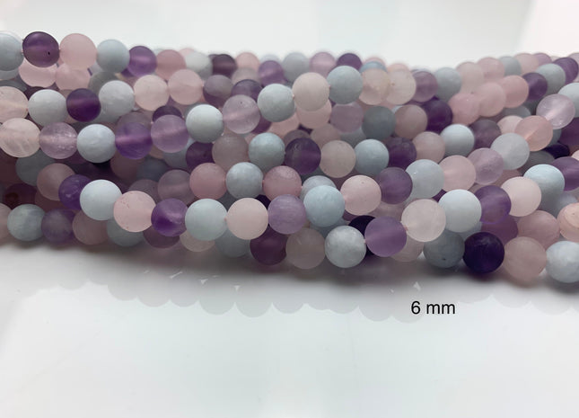 6mm 8mm 10mm 12mm AAA Natural Color Matte Smooth Round Mixed Rose Quartz Amethyst Aquamarine Matte Gemstone Beads 8 Inches Strand #2608