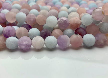 6mm 8mm 10mm 12mm AAA Natural Color Matte Smooth Round Mixed Rose Quartz Amethyst Aquamarine Matte Gemstone Beads 8 Inches Strand #2608