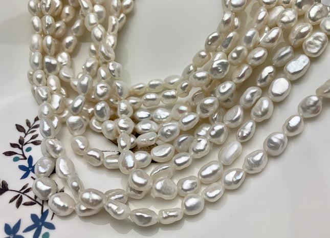 6-7x8-11 mm AAA Natural White Keshi Freshwater Pearls Beads Genuine High Luster Rice Nugget Shape Keshi Freshwater Pearl Beads #1889