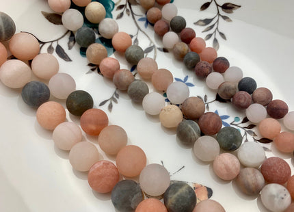 8mm 10mm 12mm AAA Natural Color Matte Smooth Round Peach And Gray Moonstone Beads Matte Multi Color Moonstone Beads 8 Inches Strand #2609