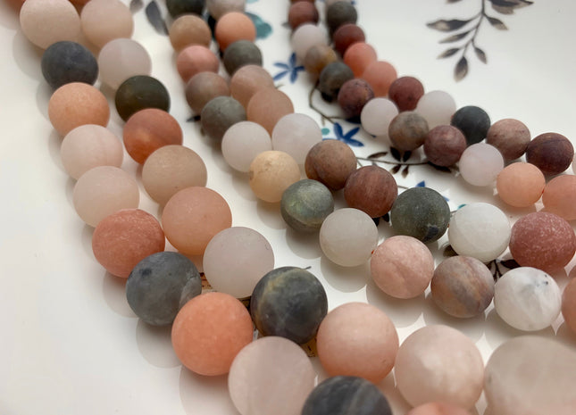 8mm 10mm 12mm AAA Natural Color Matte Smooth Round Peach And Gray Moonstone Beads Matte Multi Color Moonstone Beads 8 Inches Strand #2609