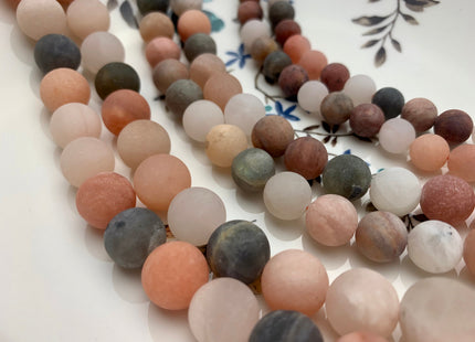 8mm 10mm 12mm AAA Natural Color Matte Smooth Round Peach And Gray Moonstone Beads Matte Multi Color Moonstone Beads 8 Inches Strand #2609
