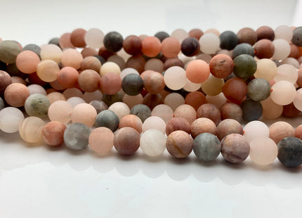 8mm 10mm 12mm AAA Natural Color Matte Smooth Round Peach And Gray Moonstone Beads Matte Multi Color Moonstone Beads 8 Inches Strand #2609