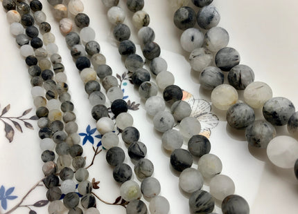 6mm 8mm 10mm 12mm Smooth Round Black Rutile Quartz Gemstone Beads Black Matte Ritualized Quartz Gemstone Bead 15.5 Inches Strand # 2611