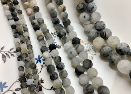 6mm 8mm 10mm 12mm Smooth Round Black Rutile Quartz Gemstone Beads Black Matte Ritualized Quartz Gemstone Bead 15.5 Inches Strand # 2611