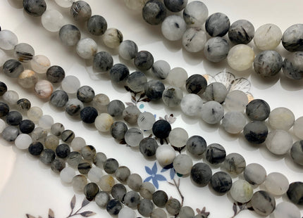 6mm 8mm 10mm 12mm Smooth Round Black Rutile Quartz Gemstone Beads Black Matte Ritualized Quartz Gemstone Bead 15.5 Inches Strand # 2611