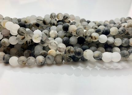 6mm 8mm 10mm 12mm Smooth Round Black Rutile Quartz Gemstone Beads Black Matte Ritualized Quartz Gemstone Bead 15.5 Inches Strand # 2611