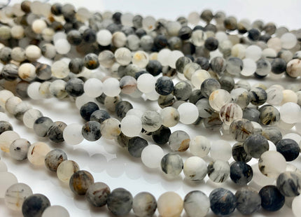 6mm 8mm 10mm 12mm Smooth Round Black Rutile Quartz Gemstone Beads Black Matte Ritualized Quartz Gemstone Bead 15.5 Inches Strand # 2611