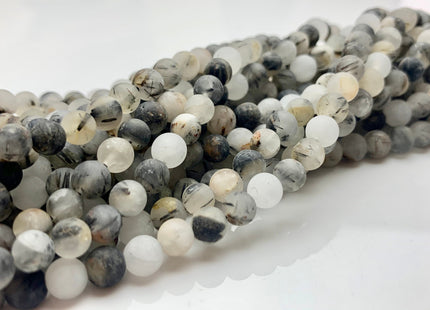 6mm 8mm 10mm 12mm Smooth Round Black Rutile Quartz Gemstone Beads Black Matte Ritualized Quartz Gemstone Bead 15.5 Inches Strand # 2611