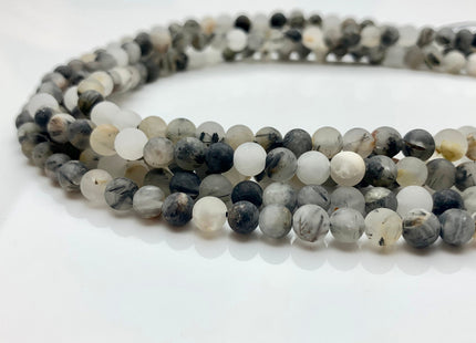 6mm 8mm 10mm 12mm Smooth Round Black Rutile Quartz Gemstone Beads Black Matte Ritualized Quartz Gemstone Bead 15.5 Inches Strand # 2611