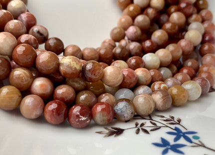 4mm 6mm 8mm 10mm 12mm AAA Faceted Round Natural Petrified Wood Beads Taupe Beige Brown Color High Quality Gemstone 15 Inches Strand #2837