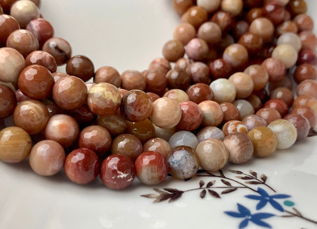 4mm 6mm 8mm 10mm 12mm AAA Faceted Round Natural Petrified Wood Beads Taupe Beige Brown Color High Quality Gemstone 15 Inches Strand #2837