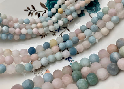 8mm 10mm 12mm Large Hole Natural Color Matte Round Aquamarine Rose Quartz Gemstone Beads Hole Size 2.0 mm 15 Inches Strand #2841