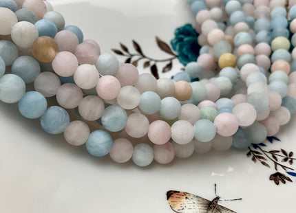 8mm 10mm 12mm Large Hole Natural Color Matte Round Aquamarine Rose Quartz Gemstone Beads Hole Size 2.0 mm 15 Inches Strand #2841