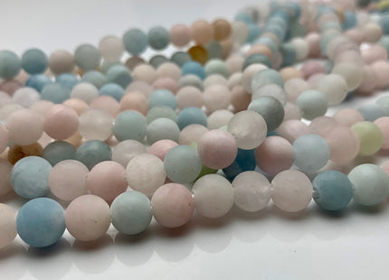 8mm 10mm 12mm Large Hole Natural Color Matte Round Aquamarine Rose Quartz Gemstone Beads Hole Size 2.0 mm 15 Inches Strand #2841
