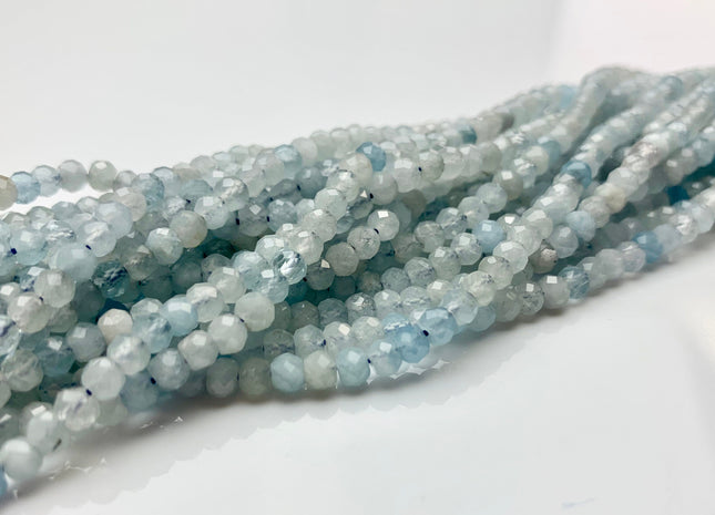 BEST DEAL 3x4 mm Natural Color Faceted Rondelle Aquamarine Gemstone Beads Natural Blue Micro Faceted Rondelle Aquamarine Beads #2625