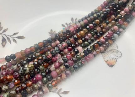 3x4mm 4x5mm Natural Multi Color Faceted Rondelle Tourmaline Gemstone Beads Micro Faceted Pink Green Brown Tourmaline 15.5 Inches # 2621