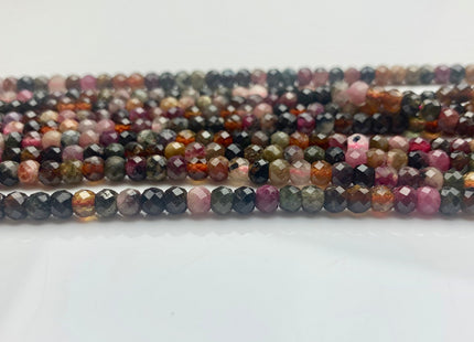 3x4mm 4x5mm Natural Multi Color Faceted Rondelle Tourmaline Gemstone Beads Micro Faceted Pink Green Brown Tourmaline 15.5 Inches # 2621