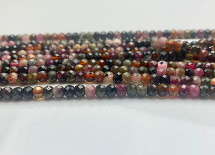 3x4mm 4x5mm Natural Multi Color Faceted Rondelle Tourmaline Gemstone Beads Micro Faceted Pink Green Brown Tourmaline 15.5 Inches # 2621