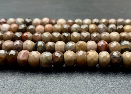 5x8 mm AAA Faceted Rondelle Natural Petrified Wood Beads Taupe Beige Brown Color High Quality Gemstone 15 Inches Strand #2791