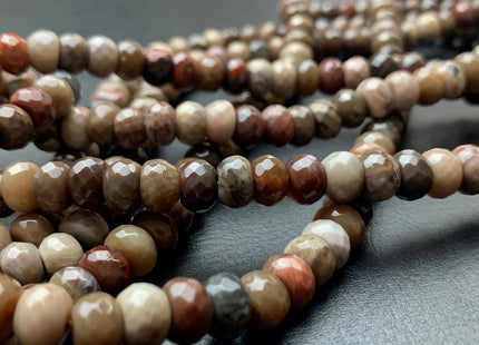 5x8 mm AAA Faceted Rondelle Natural Petrified Wood Beads Taupe Beige Brown Color High Quality Gemstone 15 Inches Strand #2791